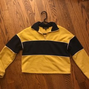 Cropped color block quarter zip sweatshirt
